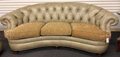 Hancock & Moore Premium Sage Green Tufted Leather Sofa Set with Nailhead Trim