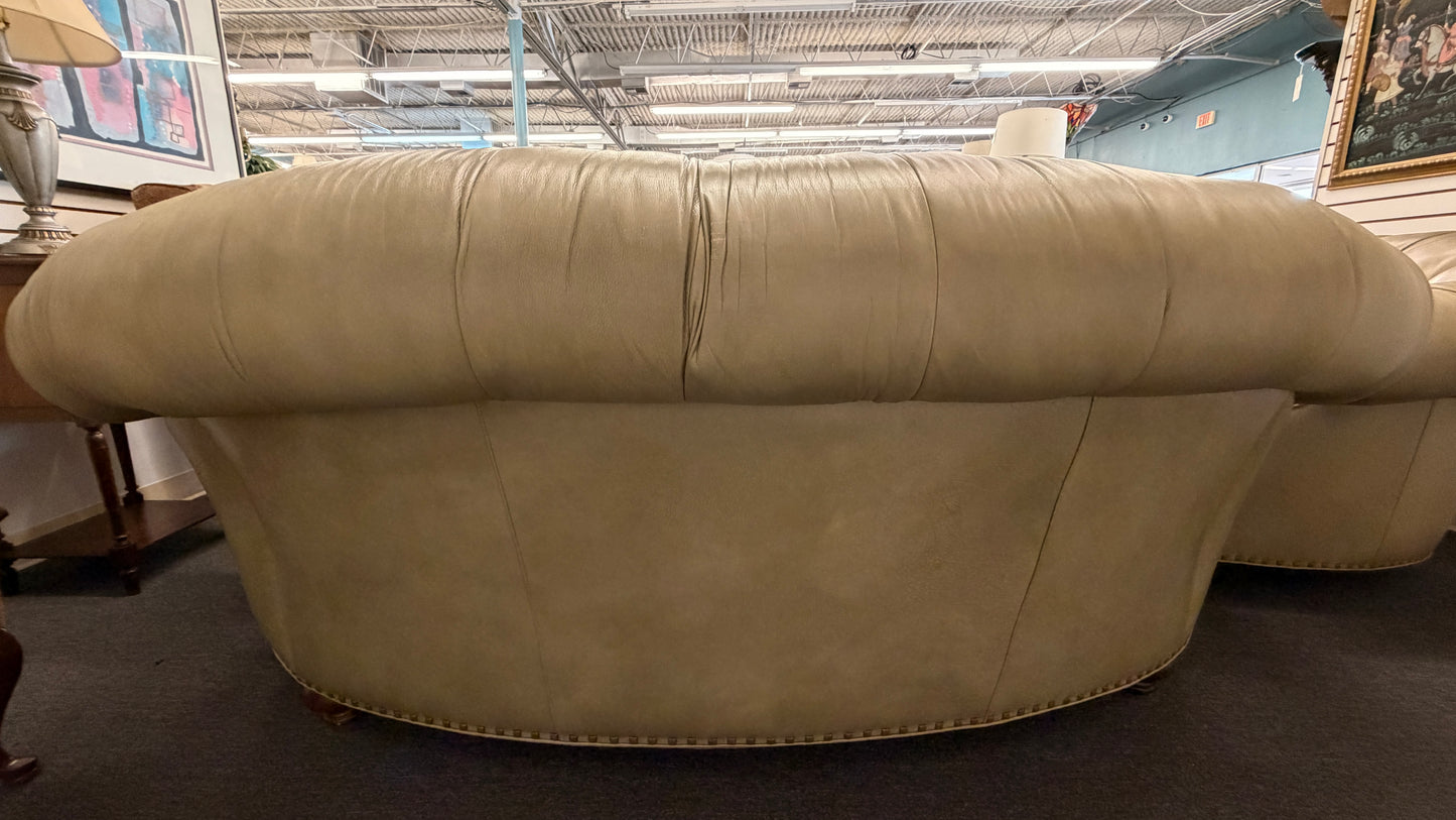 Hancock & Moore Premium Sage Green Tufted Leather Sofa Set with Nailhead Trim