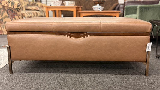 Brown leather storage bench