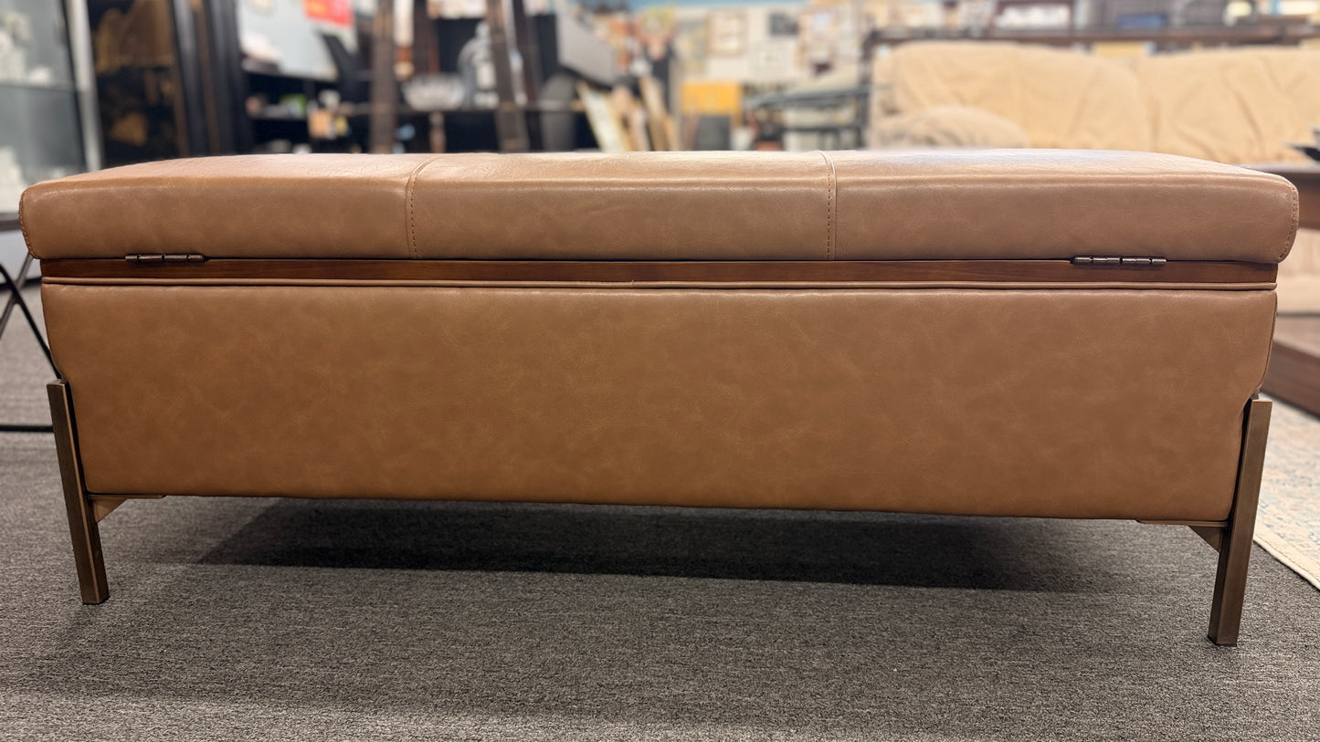 Brown leather storage bench
