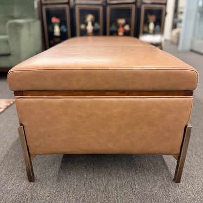 Brown leather storage bench