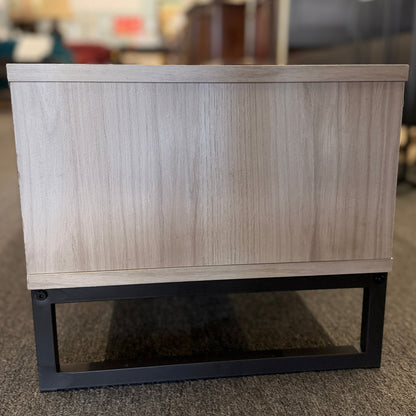 A contemporary, low-profile 53-inch TV stand with two wide drawers, sleek black bar pull handles, and a slim black metal base frame.