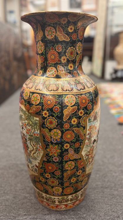 A tall, elegant 24-inch Oriental style ceramic vase featuring a classic tapered silhouette in excellent condition.