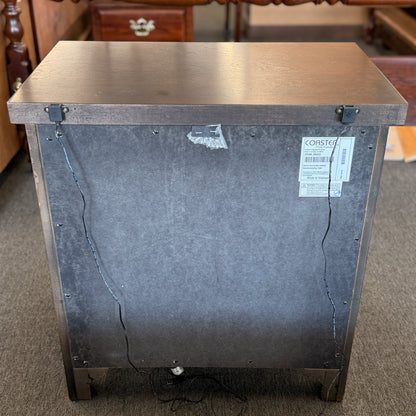 A modern dark-wood queen platform bed frame with a horizontal-paneled headboard, six footboard storage drawers, and matching three-drawer nightstands.