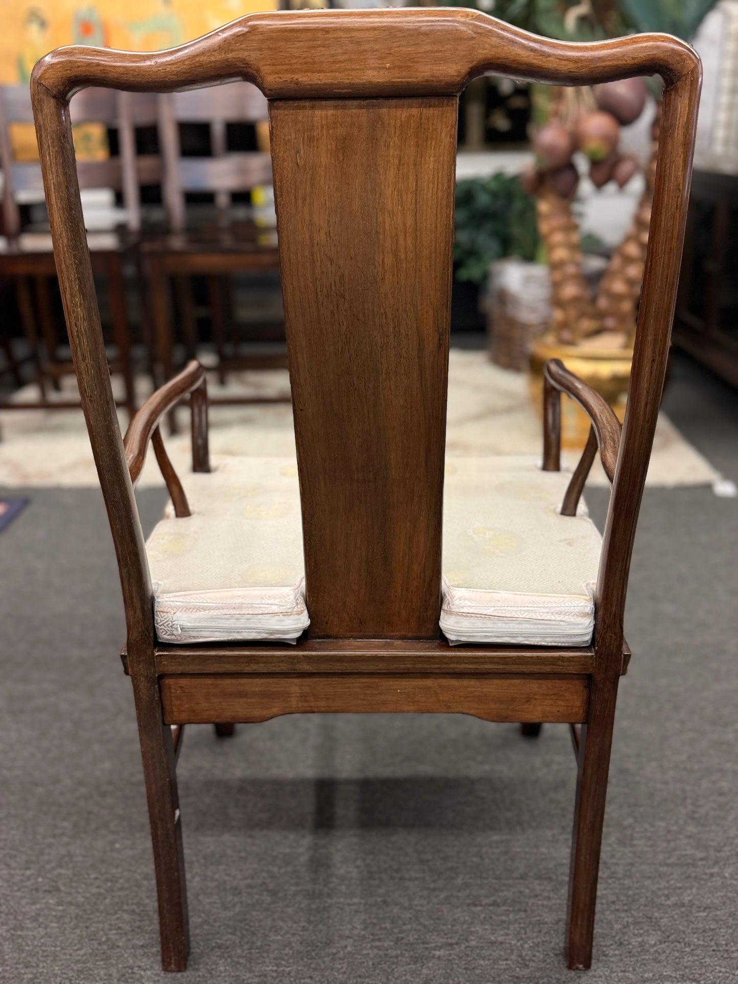 Chinoiserie inlaid wood 9pc oval dining set featuring a glass top table and mother of pearl detail at 2nd Debut Houston consignment showroom