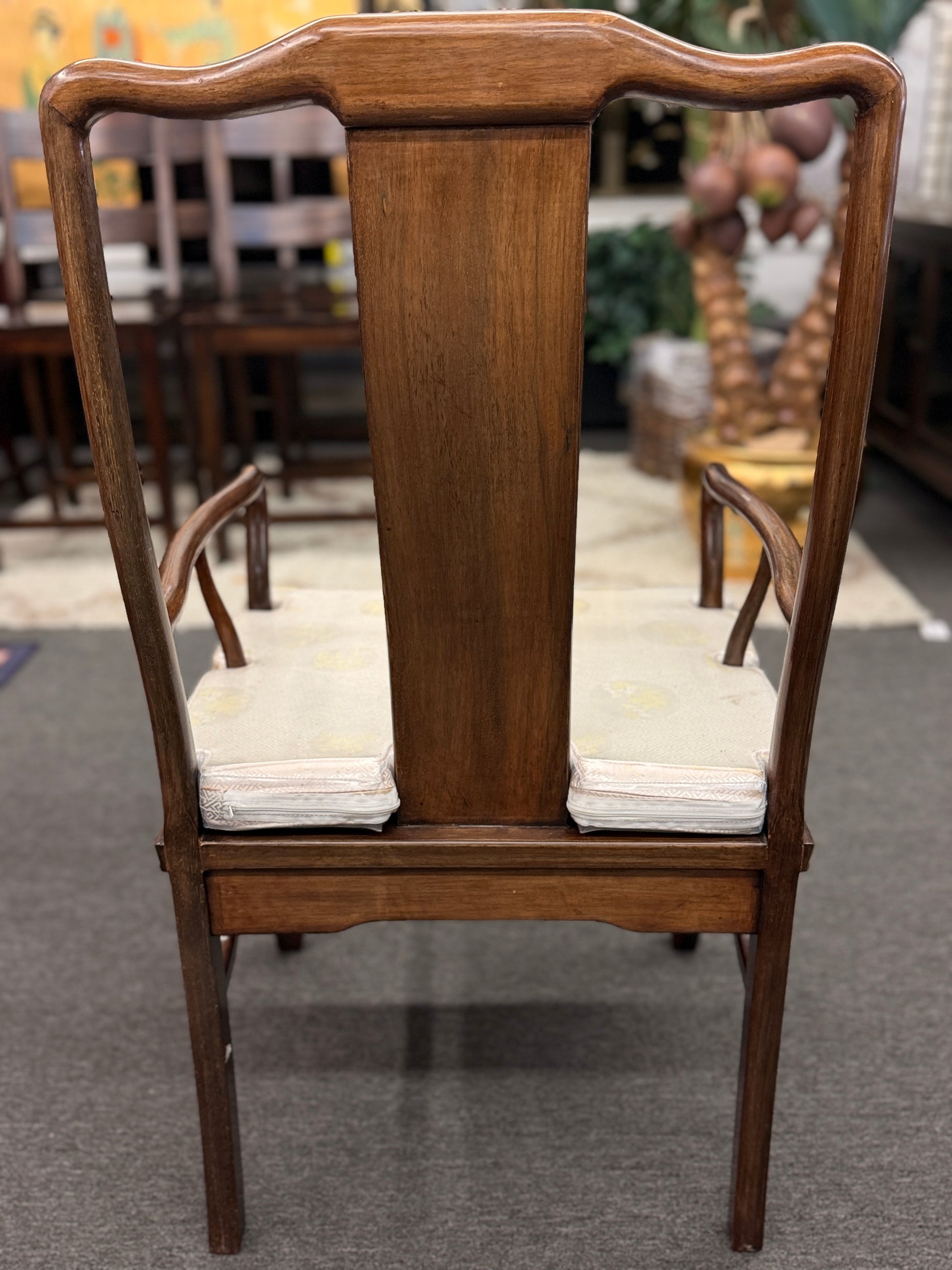 Chinoiserie inlaid wood 9pc oval dining set featuring a glass top table and mother of pearl detail at 2nd Debut Houston consignment showroom