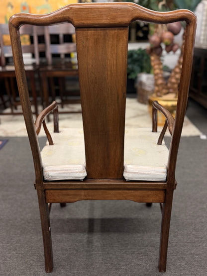 Chinoiserie inlaid wood 9pc oval dining set featuring a glass top table and mother of pearl detail at 2nd Debut Houston consignment showroom