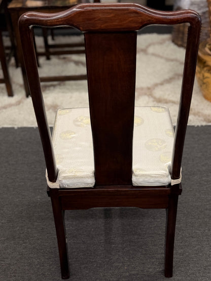 Chinoiserie inlaid wood 9pc oval dining set featuring a glass top table and mother of pearl detail at 2nd Debut Houston consignment showroom