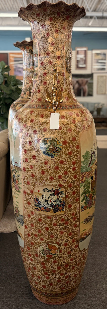 Traditional Chinoiserie scenic 73 inch floor vase featuring cherry blossoms and weeping willow design at 2nd Debut Houston consignment showroom