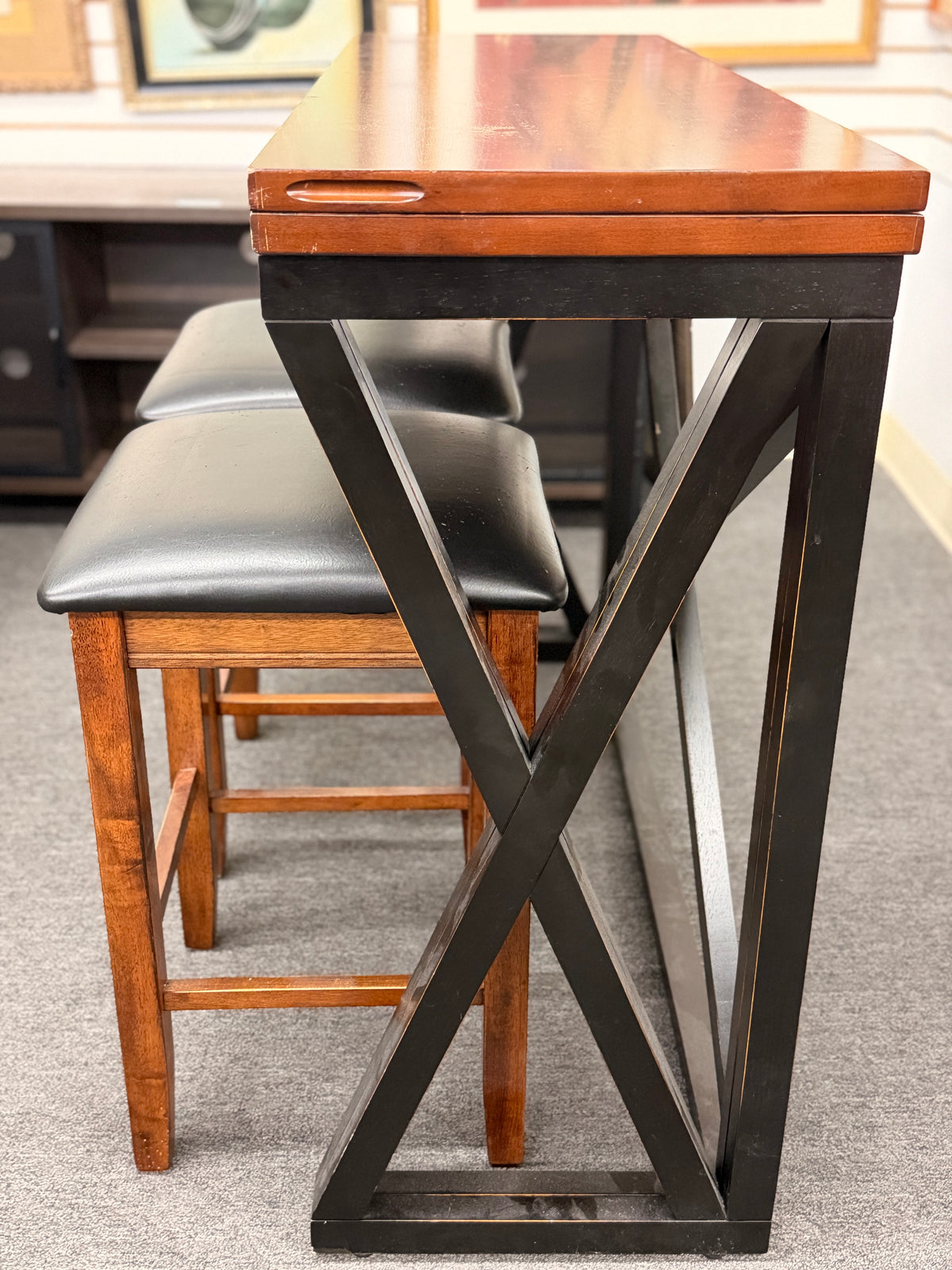 Modern Industrial Drop-Leaf Counter-Height Dining Set with 2 Barstools