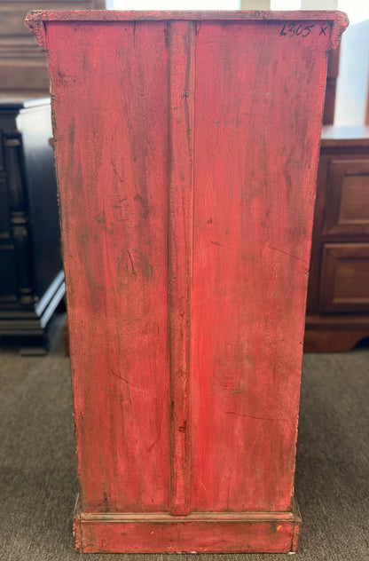 Rustic distressed crackle accent cabinet with wrought iron scrolled grille door at 2nd Debut Houston consignment showroom